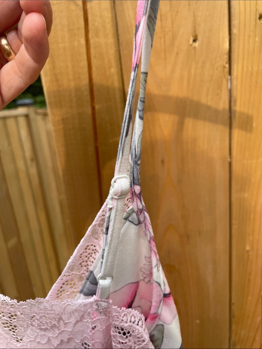 La Vie En Rose Pink and Gray Floral Lace-Trim Chemise - Picture 5 of 6